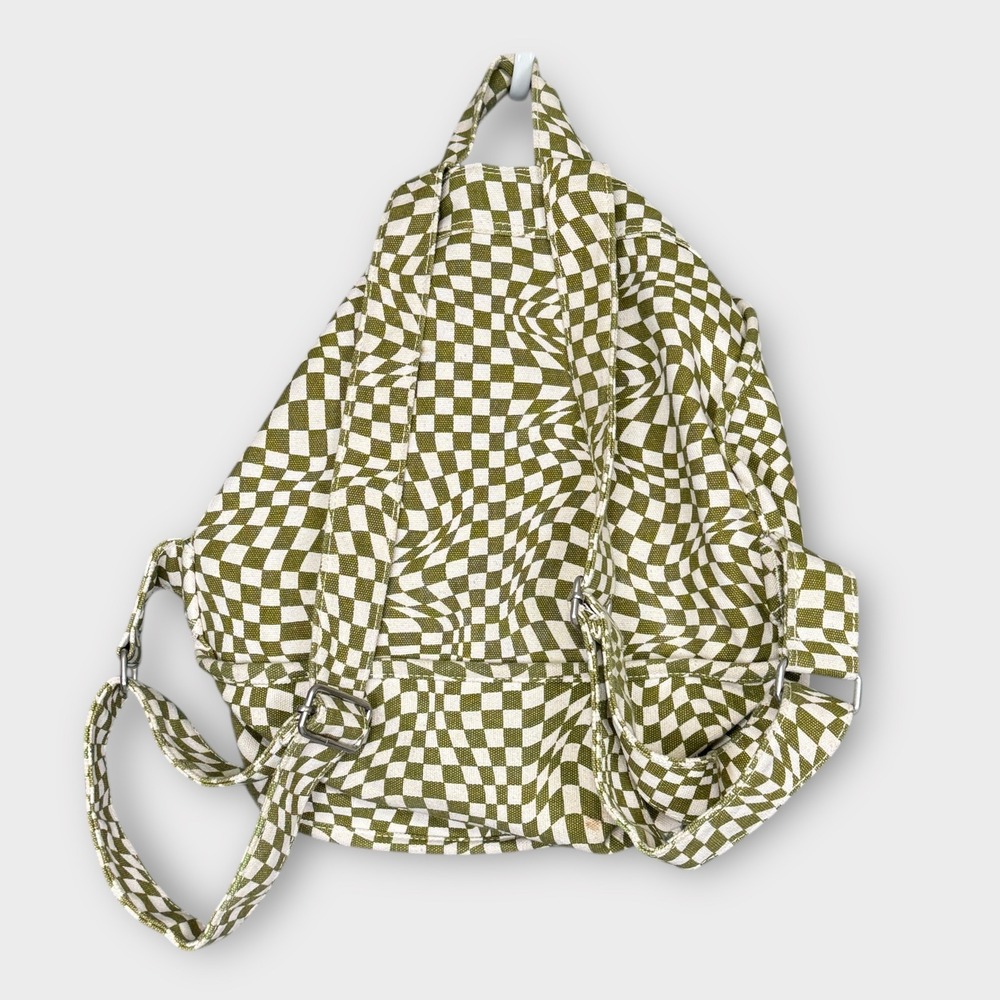 BAGGU Drawstring Canvas Backpack Trippy Checkerbo… - image 3